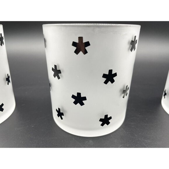 Cocktail Glasses Frosted White Black Lowball Rocks Water Tumblers Stars Bar Mod - Picture 5 of 7